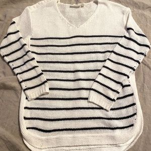 V-neck stripped sweater. Light to medium weight.